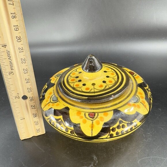 Vintage Earthenware Pottery Trinket Dish W Lid Sugar Bowl Signed Safi Hand Glaze - Picture 7 of 14